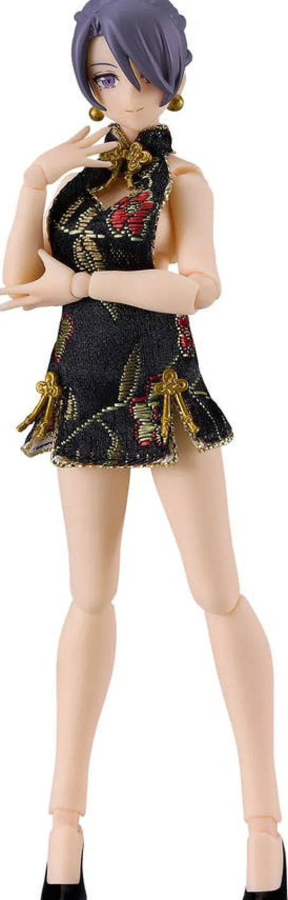 figma Female Body (Mika) with Mini Skirt Chinese Dress Outfit (BLACK)